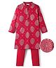 EARTHY TOUCH Single Jersey Knit Full Sleeves Kurta Pyjama Set with Floral Glitter Print - Red