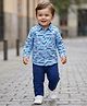 Babyoye 100% Cotton Woven Full Sleeves Shirt & Trouser Set With Abstract Print - Blue