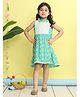 Kinder Kids Cotton Woven Sleeveless Floral & Schiffli Lace Detailed Fish Printed High Low Dress - Green