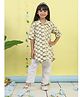 Kinder Kids Cotton Woven Three Fourth Sleeves Tigers Printed Shirt Style Top & Pant Set - White