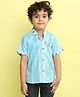 Kinder Kids Cotton Woven Half Sleeves Striped & Placket Floral Printed Shirt - Blue
