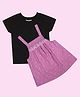 ShopperTree Cotton Woven Swiss Dot Embroidered Pinafore Dress With Tee Set - Light Pink & Black