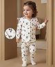Babyoye Cotton Modal Super Soft Blend Full Sleeves Front Open Co-ords Thermal Inner Wear Set with Floral Print - White