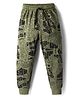 Evimo Single Jersey Full Length Lounge Pant With Text Print - Olive Green