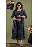 NEVISHA STYLE Cotton Woven Three Fourth Sleeeves Floral Printed Maternity Kurta With Nursing Access - Blue