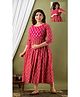 NEVISHA STYLE Cotton Woven Three Fourth Sleeves Floral Printed Maternity Kurta With Side Zipper Nursing Access - Pink