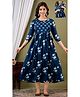 NEVISHA STYLE Cotton Woven Three Fourth Sleeves Floral Printed Maternity Kurta With Concealed Zipper Nursing Access - Blue