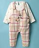 WOW Clothes Interlock Knit Checkered Dungaree with Full Sleeves Inner Tee & Polka Dots Print - Beige