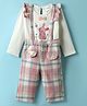 WOW Clothes Full Sleeves T-Shirt & Checkered  Trouser Pant Set with Bunny Print & Bow Applique - Pink & White