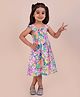 Snuggly MONKEY 100% Cotton Woven Half Sleeves Floral & Hearts Printed Smocked Dress With Coordinating Headband - Multi Colour