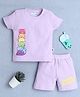 BUMZEE Cotton Knit Half Sleeves Cute Baby Cats Printed Tee & Coordinating Shorts Set - Lavender