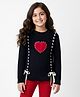 Arias 100% Cotton Knit Full Sleeves High Neck Sweater with Heart Patch & Tape Detailing - Black