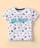 Simply Sinker Knit Half Sleeves T-Shirt with Tropical & Aloha Text Print - White