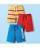 Babyhug Cotton Single Jersey Knit Shorts with Text Print Stripes & Tape Detailing Pack of 3 - Red Yellow & Blue