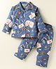 Enfance Core Full Sleeves Mushroom & Diary Printed Coordinating Night Suit Set - Dark Blue