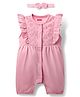 Babyhug 100% Cotton Single Jersey Knit Embroidered Romper With Headband - Pink
