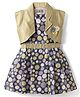 Enfance Core Circles Printed Pleated Dress With Half Sleeves Floral Applique Jacket - Yellow