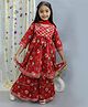 Ka-mee Cotton Woven Three Fourth Sleeves Floral Printed & Gota Lace Embellished Coordinating Kurta & Sharara With Dupatta Set - Red
