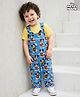 Babyhug Disney Single Jersey Knit Dungaree & Half Sleeves T-Shirt With Mickey Mouse Print - Blue & Yellow