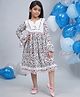 Little Bansi Cotton Woven Full Bell Sleeves Floral Printed & Lace Detailed Dress - White