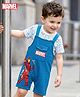 Babyhug Marvel Single Jersey Knit Dungaree with Half Sleeves Inner Tee Iron Man Graphics - Blue