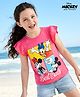 Kookie Kids India Disney Single Jersey Knit Frill Sleeves T-Shirt with Minnie Mouse & Friends Printed - Fuchsia