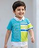 Babyhug 100% Cotton Knit Half Sleeve Cut & Sew Overlapping T-Shirt with Mock Collar & Text Print - Aqua Blue