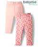 Babyoye Cotton Elastane Full Length Leggings with Floral Print Pack of 2 - Pink & Peach