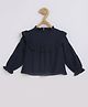 Chuppan Chupai Viscose Rayon Woven Full Peasant Sleeves Frill Detailed Top - Navy Blue