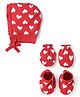 Doodle Poodle Interlock Cotton Knit Cap Mitten & Booties Set with Heart Print Red - Diameter 18 cm