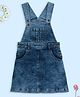 Kiddopanti Denim Woven Sleeveless Solid Pinafore Dungaree Dress - Blue
