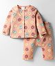First Smile Sinker Knit Full Sleeves Co-ords Night Suit With Floral Print - Peach