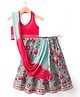 Exclusive from Jaipur Cotton Woven Sleeveless Halter Neck Choli Lehenga & Dupatta Set with Floral Print - Red & Light Blue
