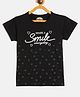 Fort Divine Cotton Lycra Knit Half Sleeves Share Smile Text & Heart Printed Tee - Black