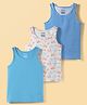 Honeyhap  Premium Knit Sleeveless Text Printed Vests With Bio Finish & Stripes Pack of 3 - Scuba Blue & Bright White