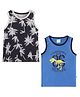 JusCubs Cotton Jersey Knit Pack Of 2 Sleeveless Palm Tree & Dinosaur Printed Tee - Multi Colour