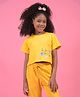 CRIMSOUNE CLUB Cotton Woven Half Sleeves Be Kind To Your Mind Text Glitter Printed Tee - Mustard