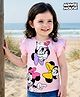 Kookie Kids Disney Single Jersey Knit Frill Sleeves T-Shirt with Minnie Mouse Print - Pink