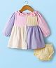 ToffyHouse 100% Cotton Woven Full Sleeves Peter Pan Collar Frock With Bloomer - Lavender & Pink
