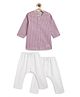 Tiber Taber 100% Cotton Woven Full Sleeves Striped Kurta & Pyjamas Set - Purple