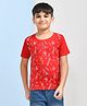 Kiwi Cotton Woven Half Sleeves Skateboard Printed Tee - Red