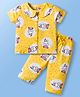 Doodle Poodle 100% Cotton Single Jersey Knit Half Sleeves Front Open Co-ords Night Suit With Bunny Print - Yellow