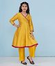 Bitiya By Bhama Silk Woven Three Fourth Sleeves Abstract Embroidered Lace Embellished Angarakha Style Kurta Pant Set - Yellow