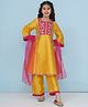Bitiya By Bhama Silk Woven Three Fourth Sleeves Floral Embroidered Gota Lace Embellished Kurta Pant With Dupatta Set - Yellow
