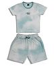 Sportking Cotton Knit Half Sleeves Paddleboarding Text Puff Printed Coordinating Tie Dye Tee & Shorts Set - Sky Blue