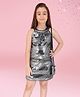 Cutecumber Knit Sleeveless Sequins Embellished & Heart Applique Detailed Shift Dress With Sling Bag Set - Grey