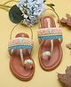 LIL PITAARA Beads Embellished Zari Kolhapuri Sandals - Tan