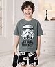Kookie Kids Lucas Single Jersey Knit Drop Shoulder Half Sleeves T-Shirt & Shorts Set With Star Wars Graphics - Grey