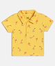 MINI KLUB Cotton Knit Half Sleeves Giraffe & Trees Printed Polo Tee - Yellow