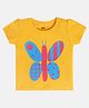 MINI KLUB Cotton Knit Half Sleeves Butterfly Printed Top - Pink & Yellow